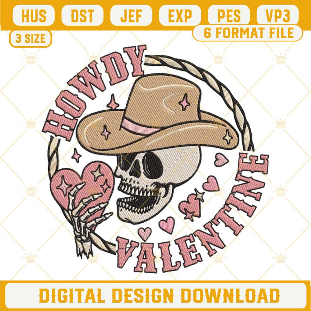 Howdy Valentine Embroidery Designs, Skull Cowboy Heart Embroidery Files.jpg