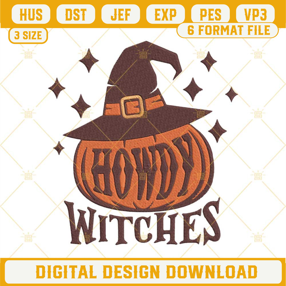Howdy Witches Embroidery Designs, Howdy Pumpkin Western Halloween Embroidery Pattern.jpg