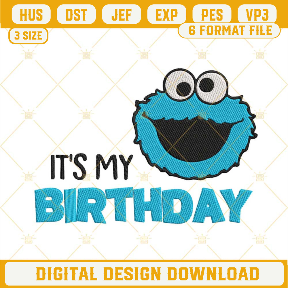 It's My Birthday Cookie Monster Machine Embroidery Designs, Muppet Birthday Party Embroidery Files.jpg