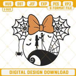 jack and sally minnie head embroidery designs, funny disney halloween embroidery files
