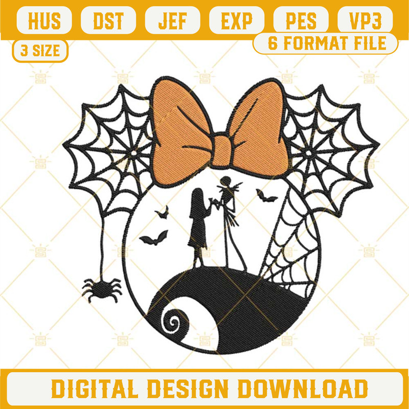 Jack And Sally Minnie Head Embroidery Designs, Funny Disney Halloween Embroidery Files.jpg