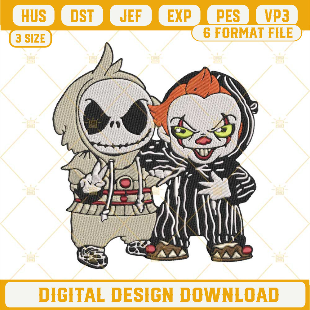 Jack Skellington And Pennywise Embroidery Designs, Halloween Embroidery Pattern.jpg
