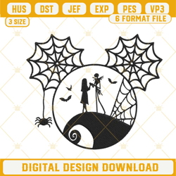 jack skellington and sally mickey head embroidery designs, disney halloween embroidery files
