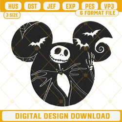 jack skellington mickey ears embroidery files, nightmare before christmas disney embroidery designs