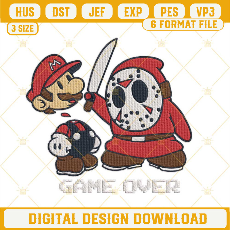 Jason Voorhees And Mario Game Over Embroidery Files, Super Mario Halloween Embroidery Designs.jpg