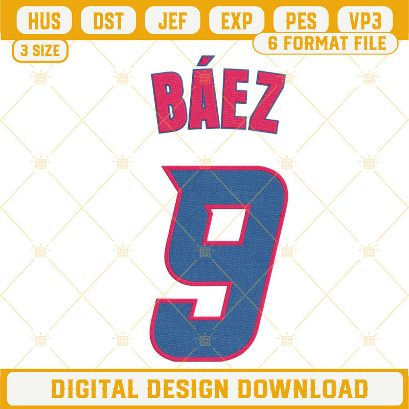 Javier Baez 9 Embroidery Designs, Puerto Rico Baseball Embroidery Files.jpg