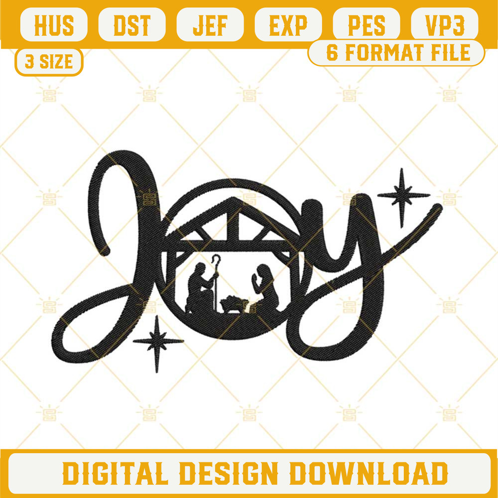 Joy Nativity Scene Embroidery Designs, Joy Christmas Nativity Embroidery Design File.jpg