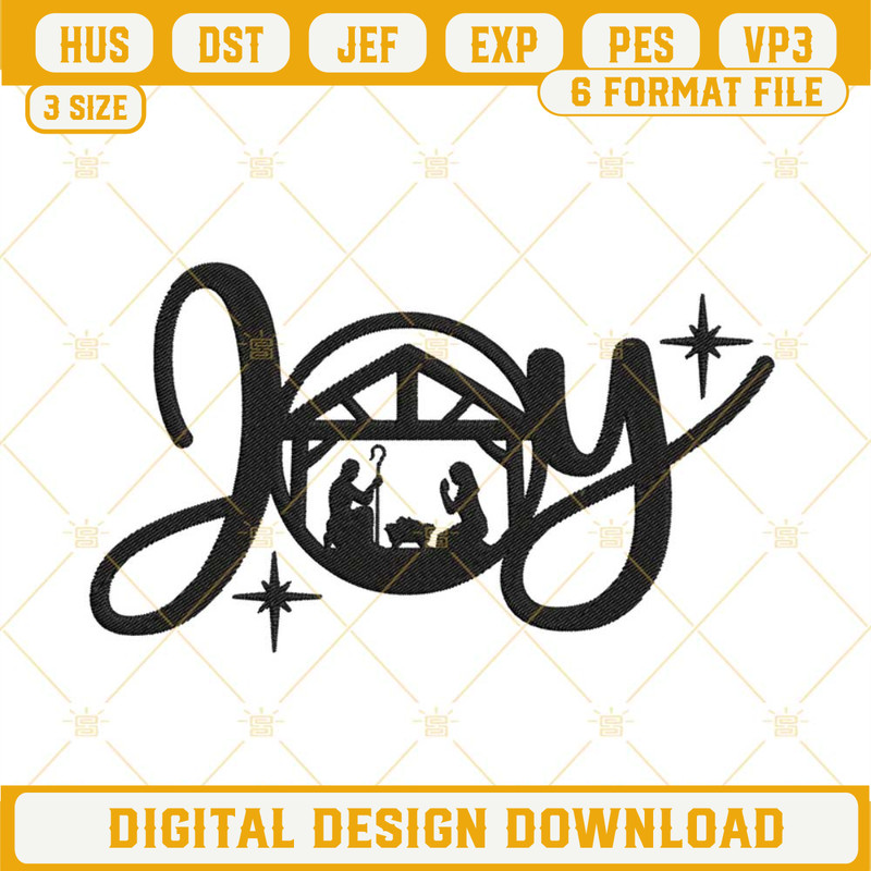 Joy Nativity Scene Embroidery Designs, Joy Christmas Nativity Embroidery Design File.jpg