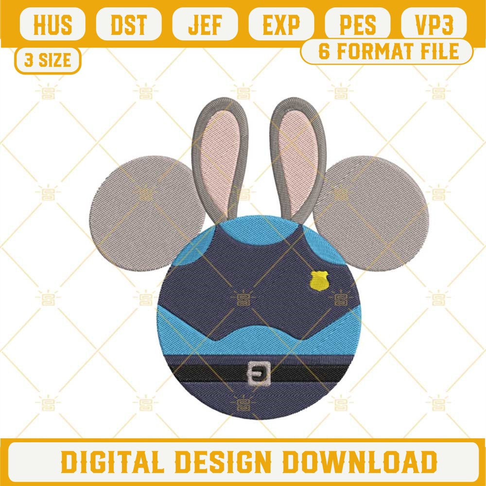 Judy Hopps Mickey Mouse Ears Machine Embroidery Designs, Disney Zootopia Embroidery Files.jpg