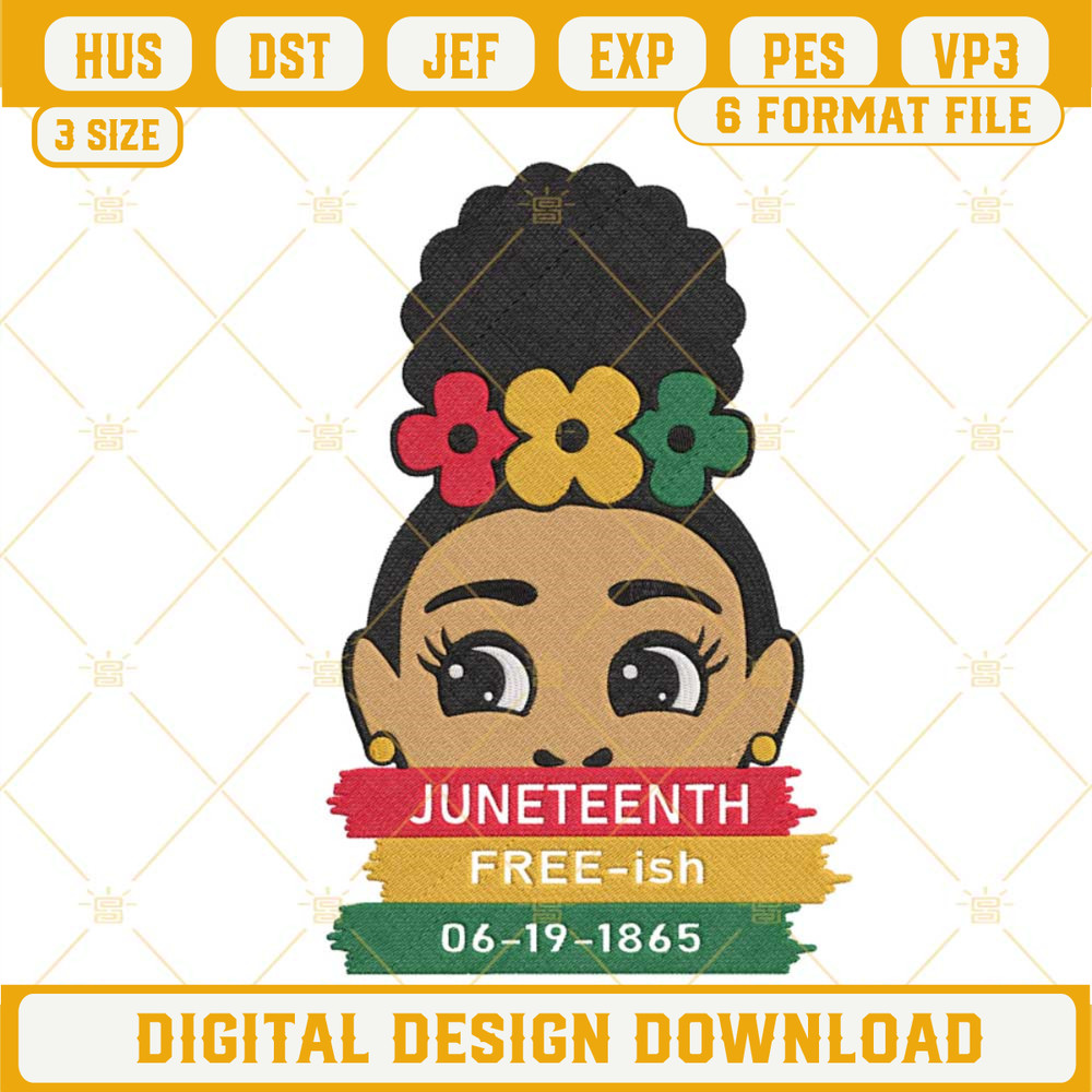 Juneteenth Free Ish 1865 Embroidery Design, Afro Girl Embroidery File.jpg
