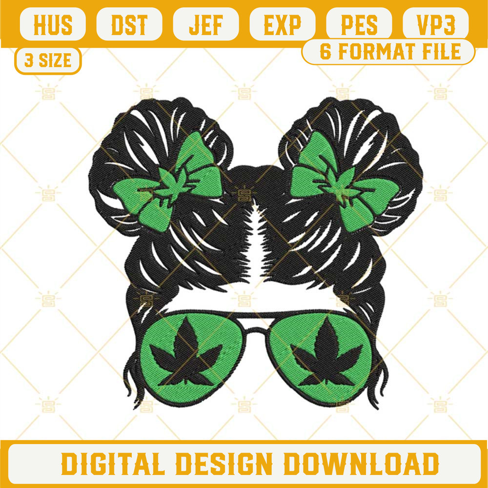Kid Life Weed Messy Bun Embroidery Designs, Cute Marijuana Embroidery Files.jpg