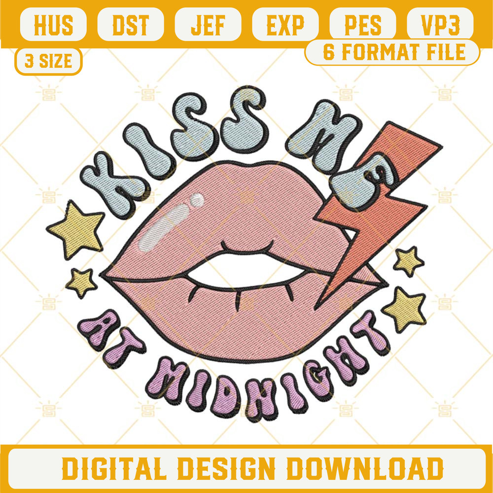 Kiss Me At Midnight Embroidery Designs, Funny Valentine Embroidery Files.jpg