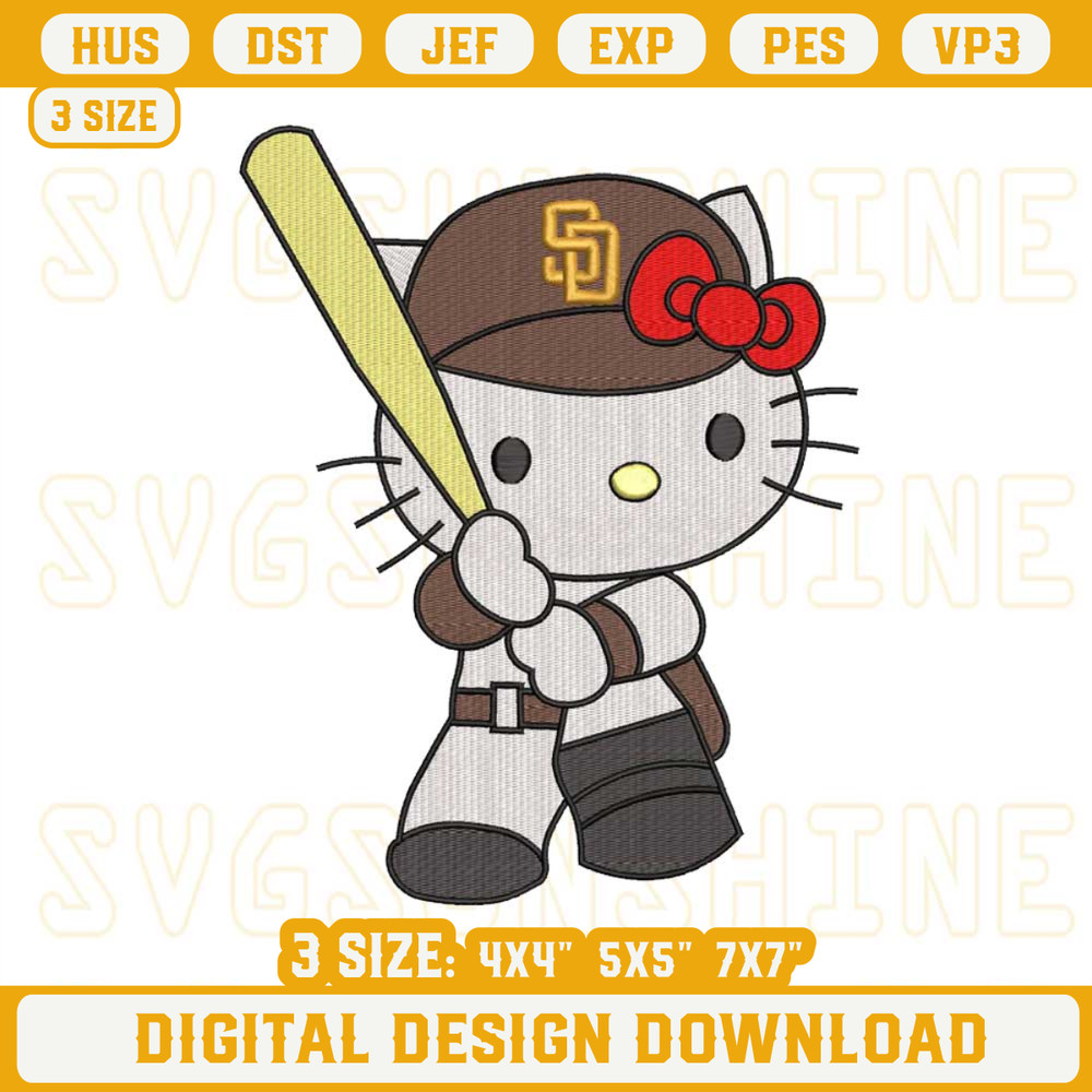 Kitty San Diego Padres Embroidery Files, Hello Kitty Baseball Embroidery Designs.jpg