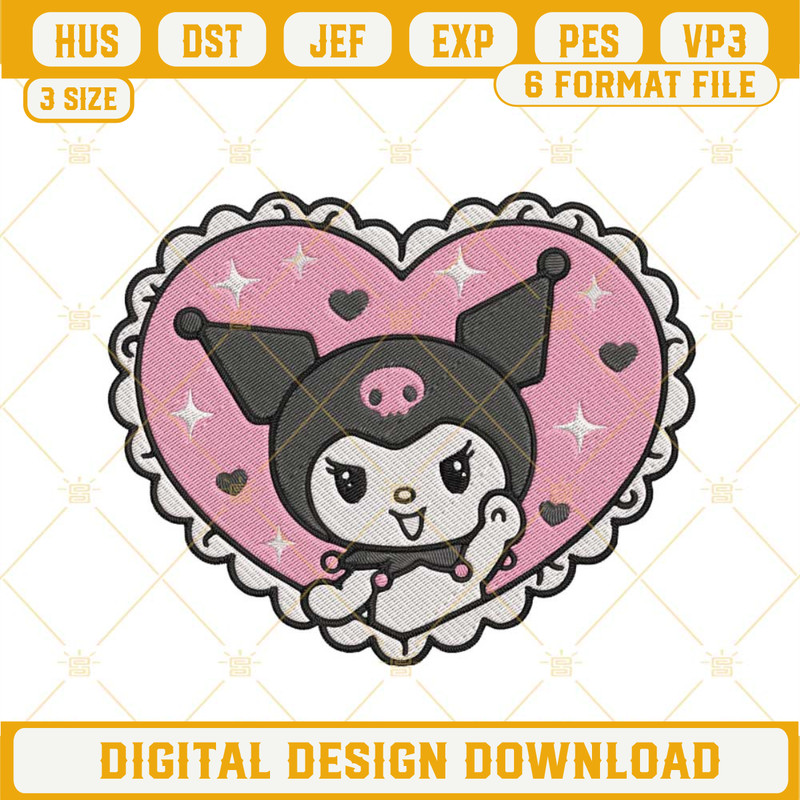 Kuromi Heart Embroidery Design, Hello Kitty Embroidery Digital File.jpg