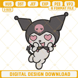 Kuromi Heart Eyes Embroidery Designs, Sanrio Kuromi Hello Kitty Love Embroidery Files