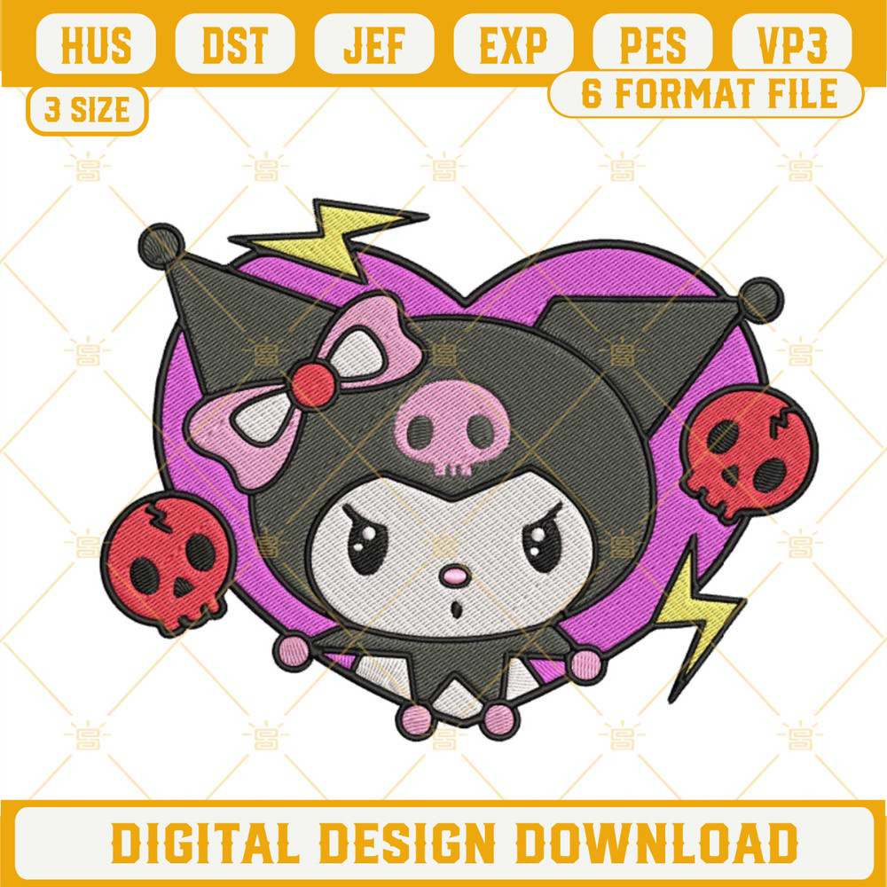 Kuromi In Heart Machine Embroidery Design, Sanrio Kuromi Rabbit Embroidery File.jpg