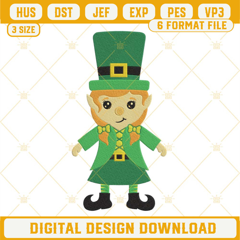 Leprechaun Girl Embroidery Files, Cute St Patricks Day Embroidery Designs.jpg