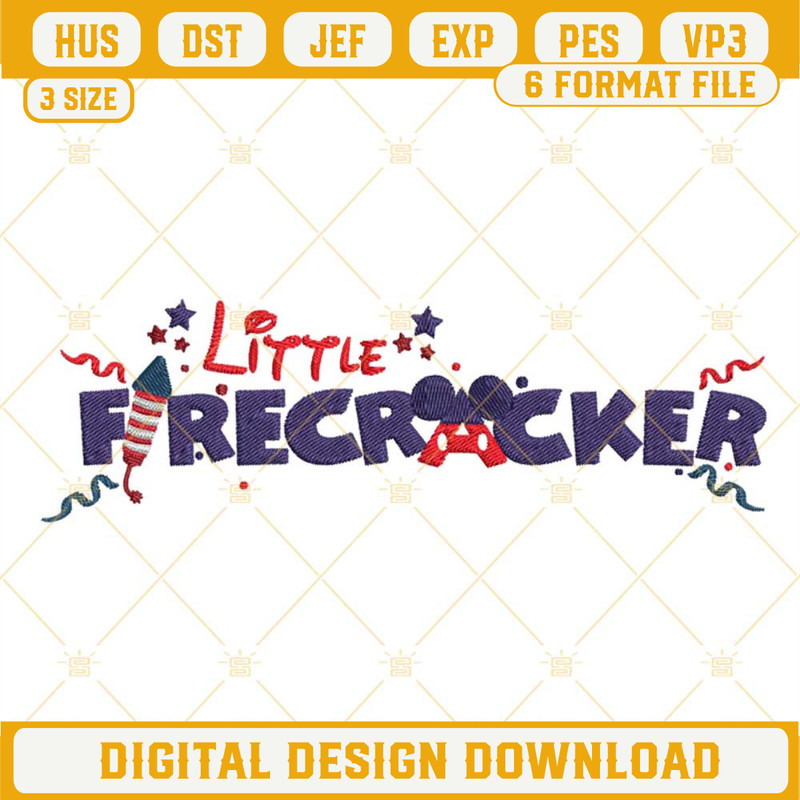Little Firecracker Disney Embroidery Design File, Independence Day Embroidery Pattern.jpg