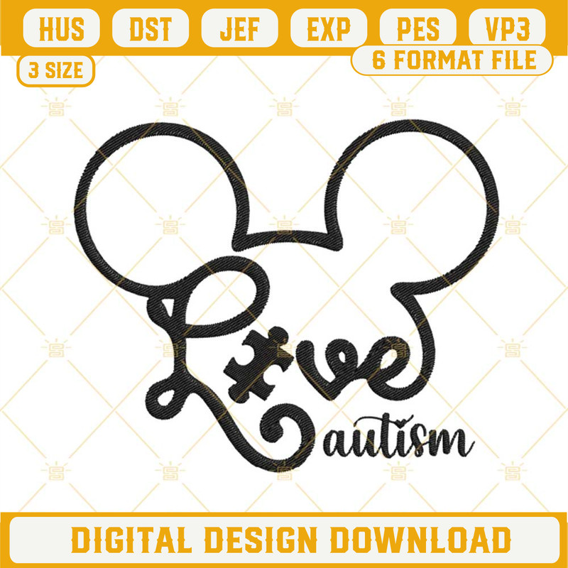 Love Autism Mickey Ears Embroidery Designs, Autism Awareness Day Embroidery Files.jpg
