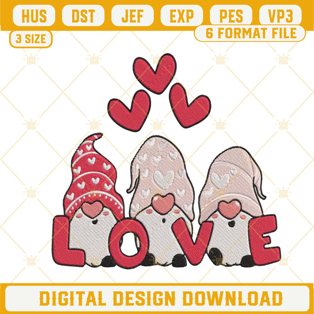 Love Gnomes Embroidery Design, Valentines Gnome Embroidery File.jpg