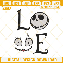 love jack and sally embroidery designs, nightmare before christmas love embroidery files