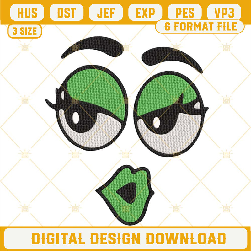 M And M Faces Green Embroidery Design, M And M Embroidery Design File.jpg