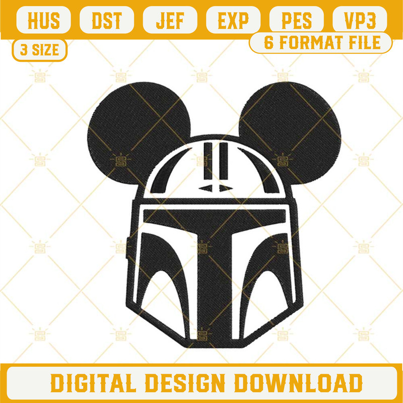 Mandalorian Helmet Mickey Mouse Ears Embroidery File, Disney Star Wars Embroidery Design.jpg