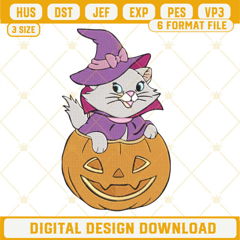 Marie Cat Pumpkin Halloween Embroidery Designs, The Aristocats Halloween Embroidery Design File.jpg
