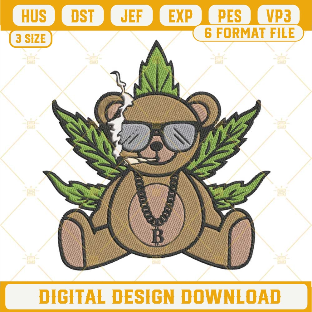 Marijuana Bear Embroidery Designs, Gangsta Bear Smoking Weed Cannabis Embroidery Design Files.jpg