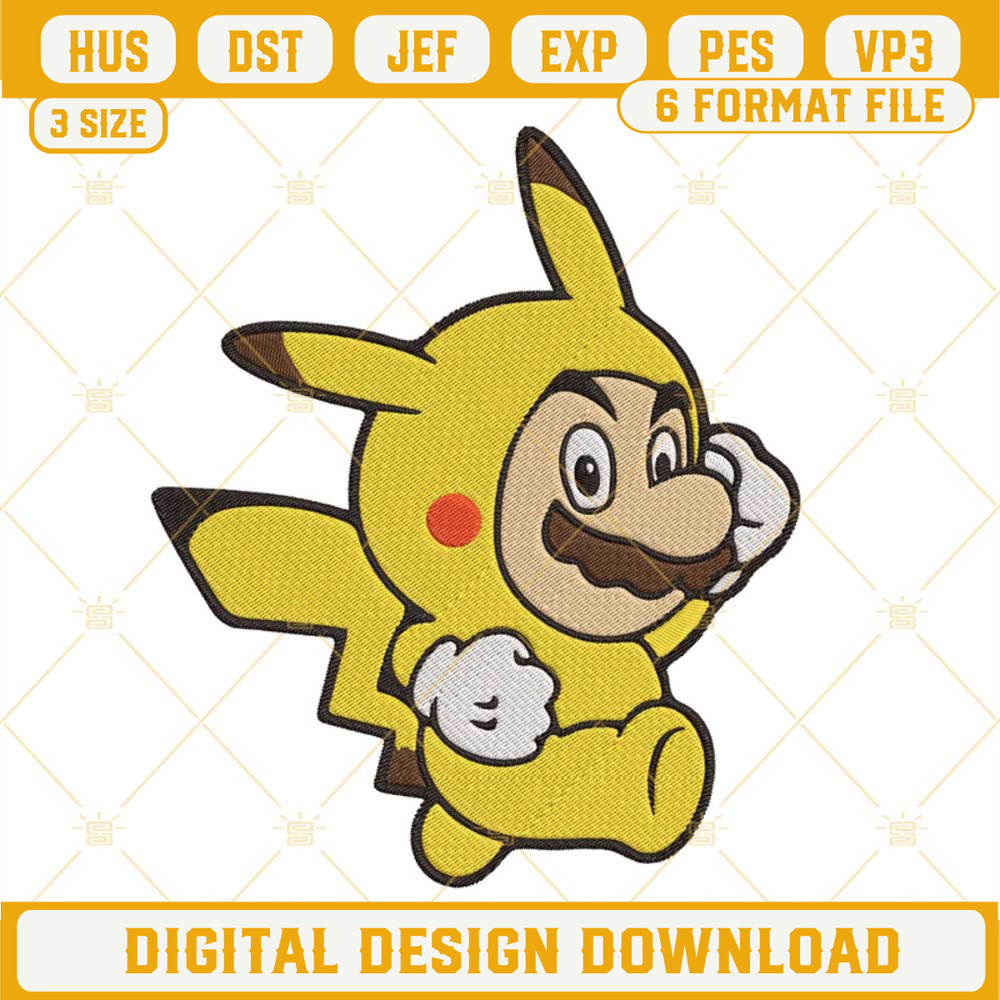 Mario Pikachu Embroidery Design, Super Mario Pokemon Embroidery File.jpg