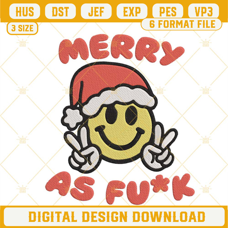 Merry AF Christmas Smiley Face Embroidery Designs Files.jpg