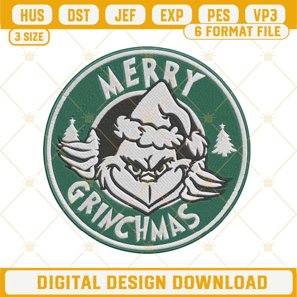Merry Christmas Grinch Starbucks Coffee Embroidery Design File.jpg