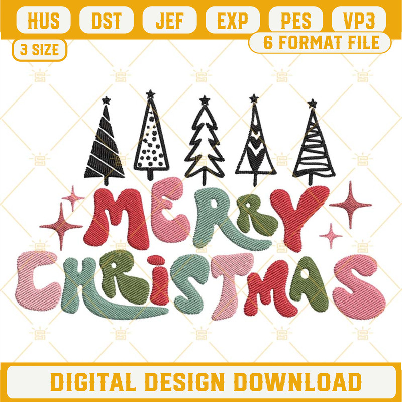 Merry Christmas Tree Embroidery Design, Merry Christmas Embroidery Files.jpg
