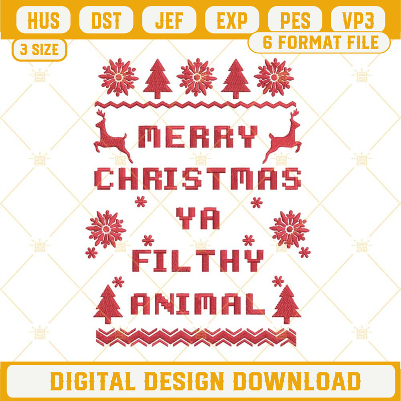 Merry Christmas Ya Filthy Animal Embroidery Designs, Home Alone Ugly Christmas Sweater Embroidery Design File.jpg
