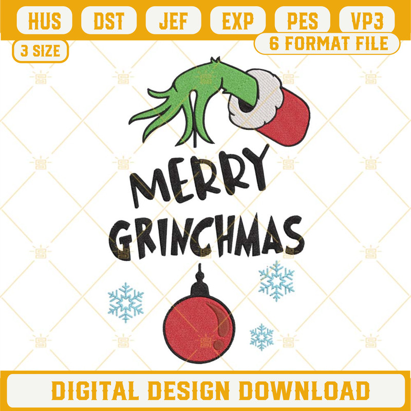 Merry Grinchmas Ornament Christmas Embroidery Files, Grinch Hand Embroidery Design.jpg