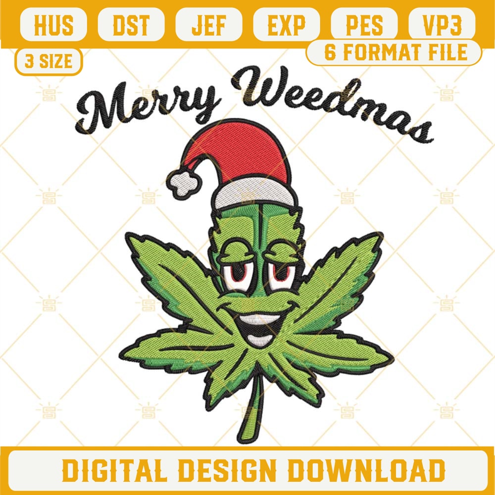 Merry Weedmas Embroidery Designs, Marijuana Funny Christmas Weed Embroidery Files.jpg