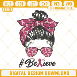 messy bun breast cancer awareness machine embroidery design file