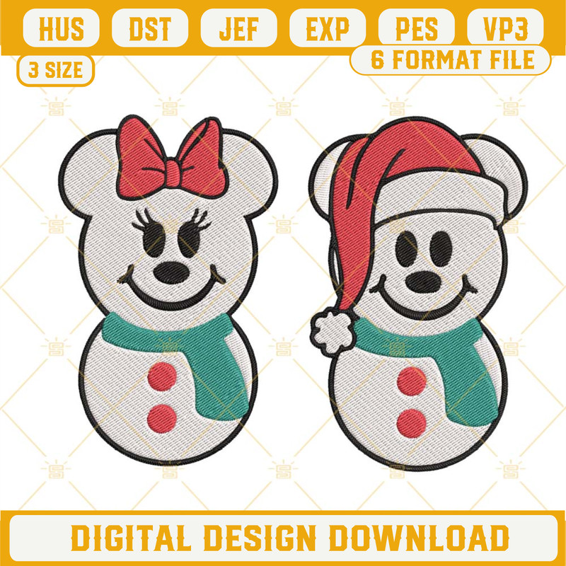 Mickey And Minnie Mouse Snowman Embroidery Design File.jpg