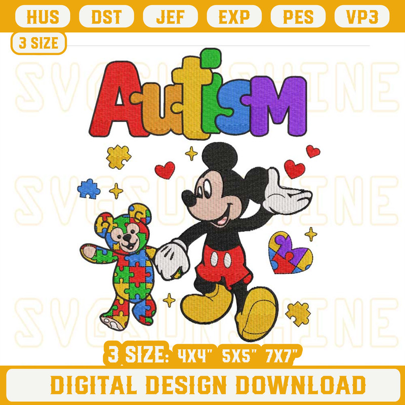 Mickey Bear Autism Embroidery Files, Disney Autism Awareness Embroidery Designs.jpg