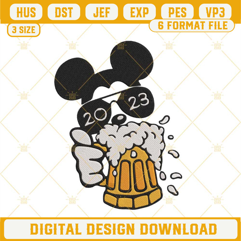 Mickey Drink Beer Embroidery Designs, 2023 Disney Vacation Embroidery Files.jpg