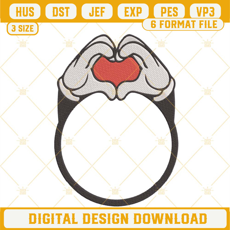 Mickey Hand Heart Ring Embroidery Files, Disney Ring Wedding Embroidery Designs, Valentines Embroidery Files.jpg