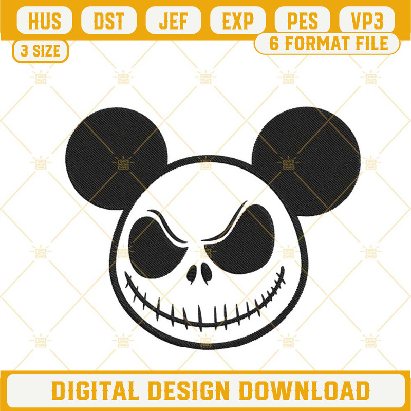 Mickey Head Jack Skellington Embroidery Design, Mickey Halloween Embroidery Download File.jpg