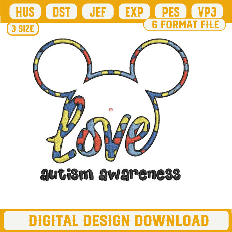 Mickey Love Autism Awareness Embroidery Designs, Autism Embroidery Design File, Autism Embroidery Files.jpg