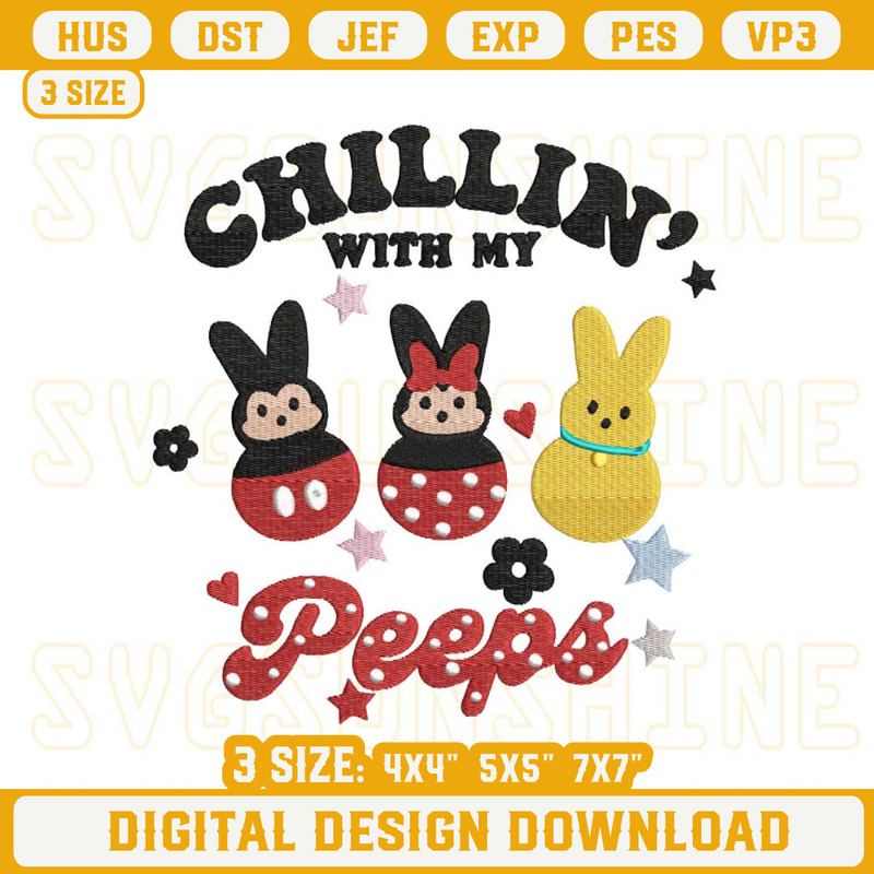 Mickey Mouse And Pooh Easter Embroidery Designs, Disney Chillin With My Peeps Embroidery Files.jpg