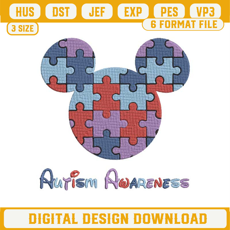 Mickey Mouse Autism Awareness Embroidery Designs, Autism Awareness Embroidery Design File.jpg