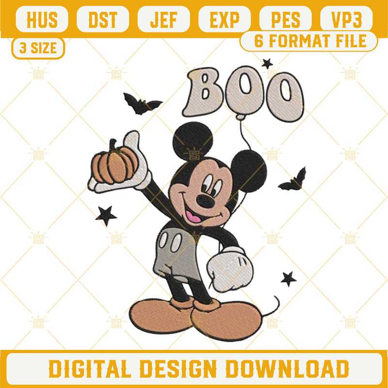 Mickey Mouse Boo Embroidery Designs, Disney Mickey Halloween Embroidery Pattern Files.jpg