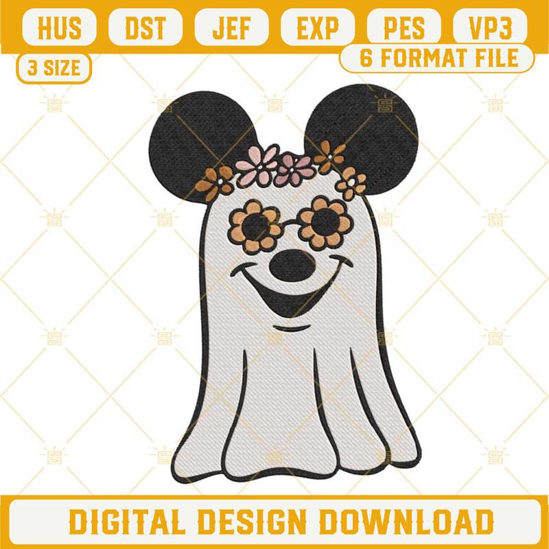 Mickey Mouse Floral Ghost Halloween Embroidery Pattern Design Download.jpg
