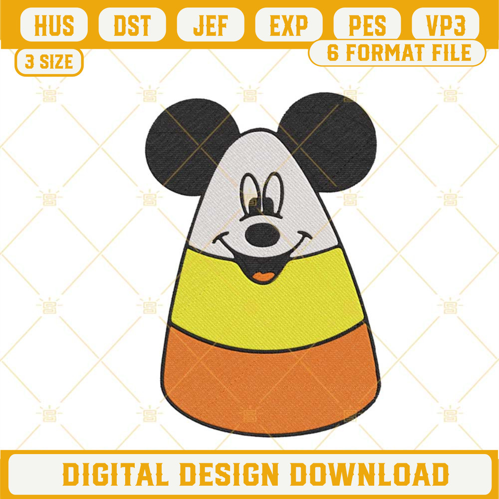 Mickey Mouse Halloween Candy Corn Embroidery Pattern Design, Trick Or Treat Embroidery File.jpg