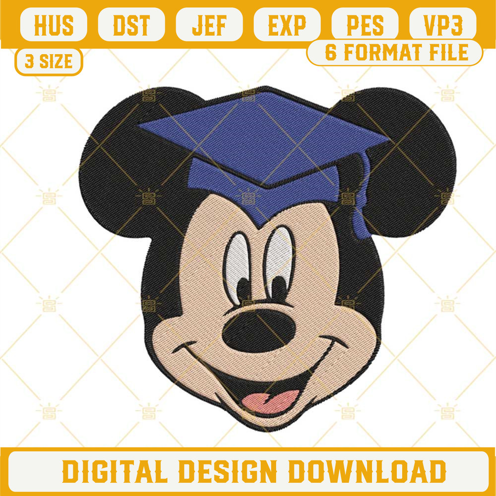 Mickey Mouse Head Graduation Cap Embroidery Designs, Disney Grad Embroidery Files.jpg