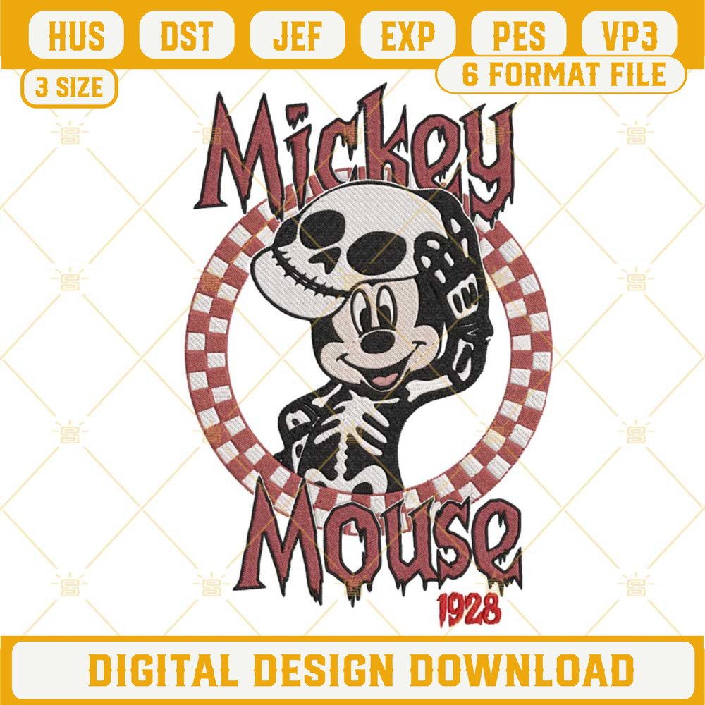 Mickey Mouse Skeleton 1928 Embroidery Files, Mickey Halloween Embroidery Designs.jpg